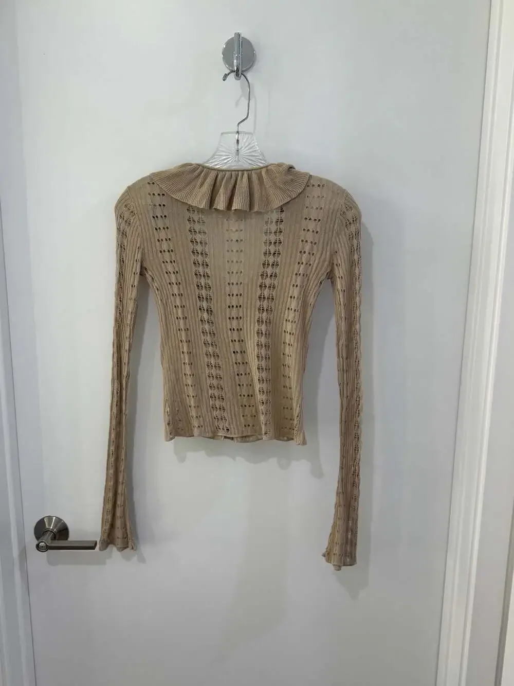 WeWoreWhat Ruffle Detail Knit Long Sleeve Cardigan in Safari